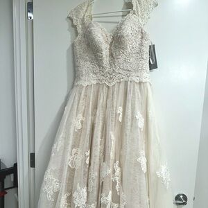Oleg Cassini Organza Cap Sleeve Lace Wedding Dress